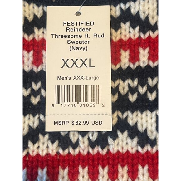 Festified 3XL Reindeer Threesome Sweater Navy Holiday Ugly Christmas Knit  NWT - Picture 7 of 9